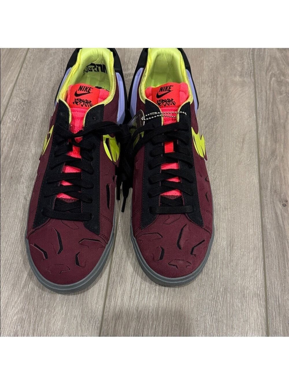 Nike Men's Burgundy and Neon Sneakers - Picture 11 of 12